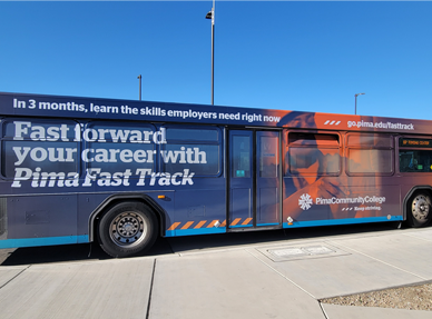 Bus with PimaFastTrack advertisement